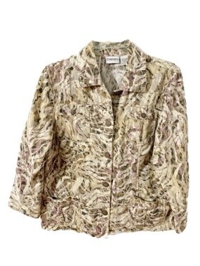 Chico’s 100% Cotton Button Front Long Sleeve Animal Camouflage Print Jacket